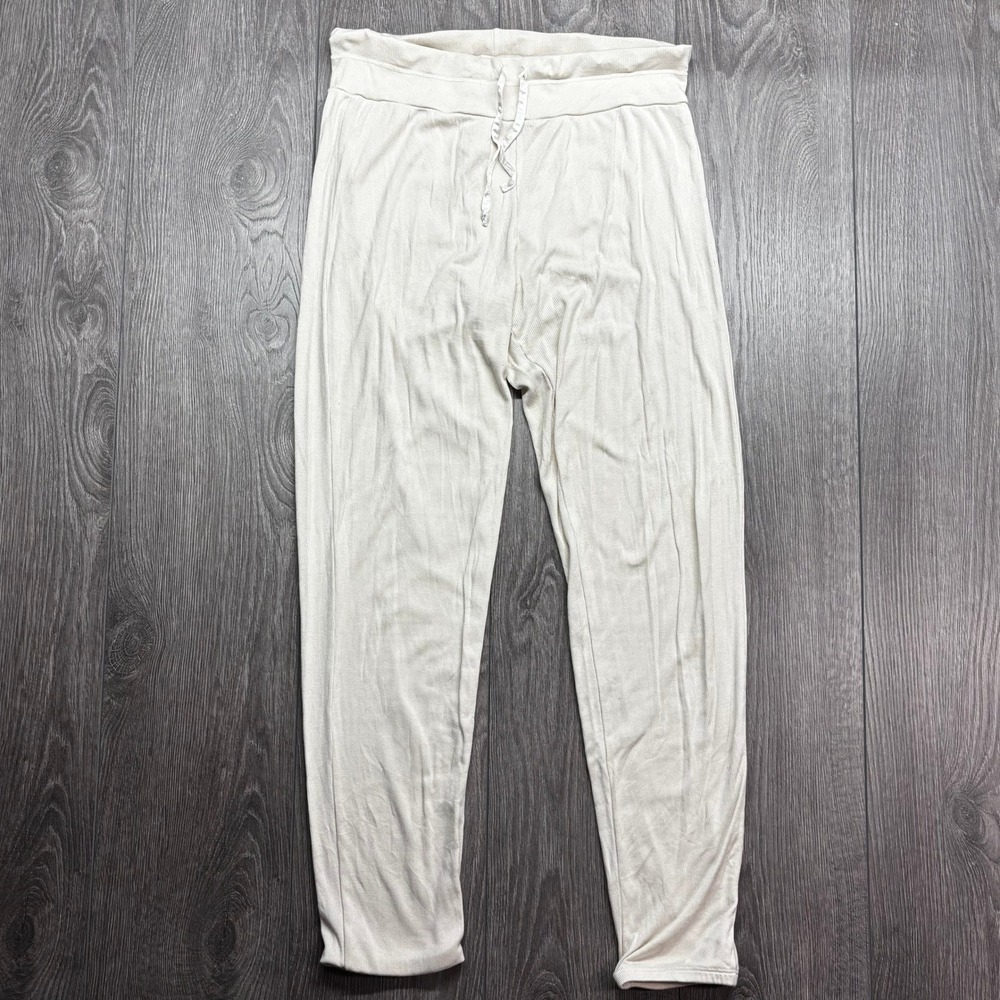 PJ Harlow Dena Cream Ribbed Knit Lounge Pants Drawstring Back Pockets Womens M